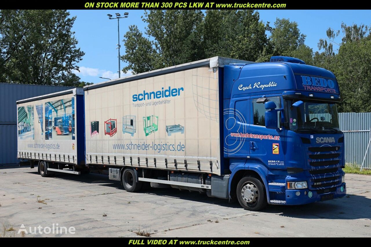 شاحنة ذات أغطية جانبية Scania R410 TOPLINE, INTARDER+HIPOCAR (38 PALLETS) + مقطورة ستارة